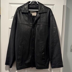 Men's Black Leather Button-Front Field Jacket